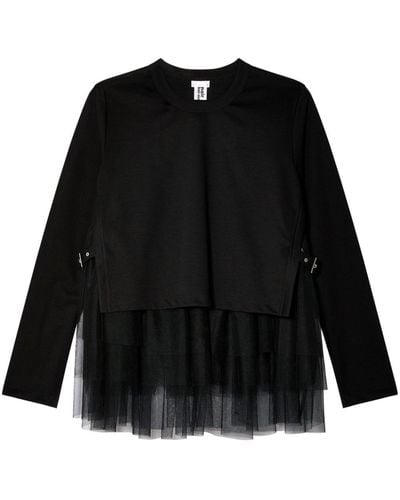 Noir Kei Ninomiya Tulle-layer Cotton T-shirt - Black