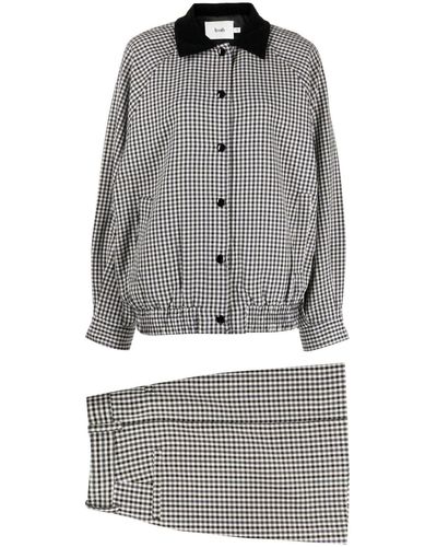 B+ AB Checked Buttoned Suit Skirt - Grey