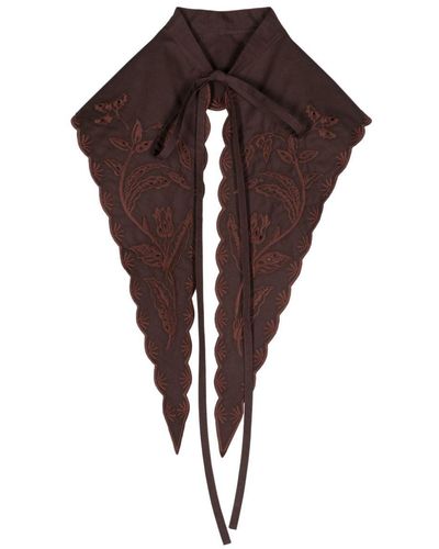 Patou Embroidered Tie-front Pointed Collar - Brown