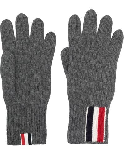 Thom Browne Stripe Detail Knitted Gloves - Gray
