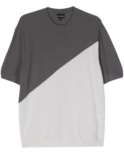 Emporio Armani Diagonal-ribbed Cotton Sweater - Grey