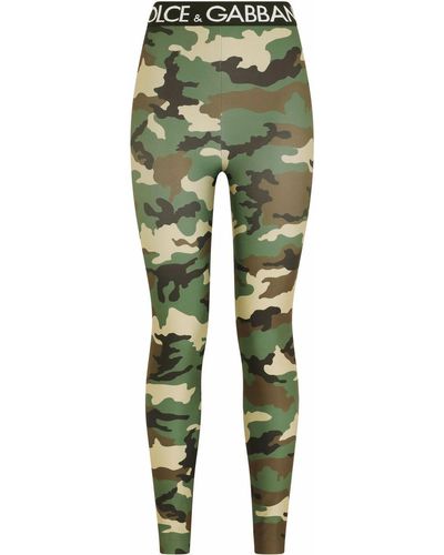 Dolce & Gabbana Logo-waistband Camouflage-print leggings - Green