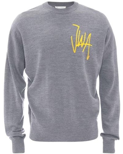 JW Anderson Logo-intarsia Merino-wool Sweater - Grey