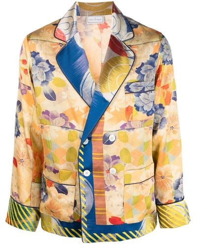 Pierre Louis Mascia Floral Print Silk Jacket - Yellow