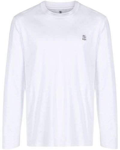 Brunello Cucinelli T-shirt en coton à logo brodé - Blanc