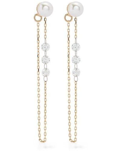 Mizuki 14kt Yellow Gold Sea Of Beauty Pearl And Diamond Chain Earrings - White
