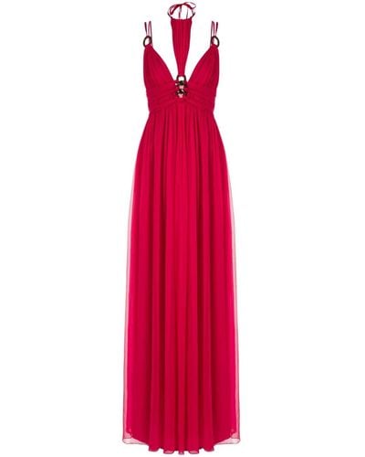 Alberta Ferretti Sheer Overlay Maxi Dress - Red