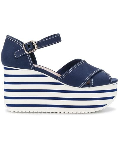 Miu Miu Striped Wedge Sandals - Blue