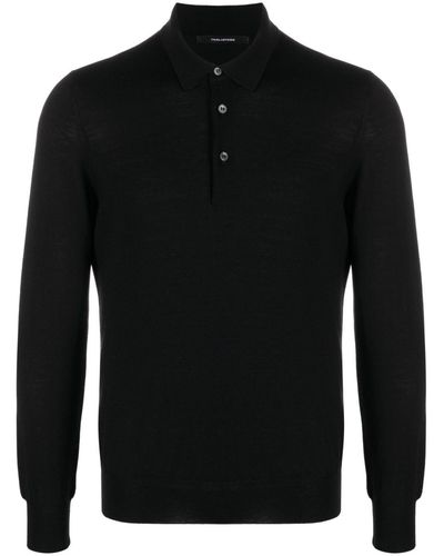 Tagliatore Button-fastening Virgin Wool Polo Shirt - Black
