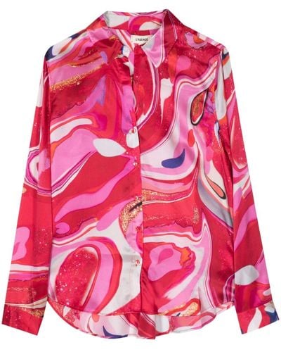 L'Agence Tyler Abstract-pattern Silk Shirt - Red