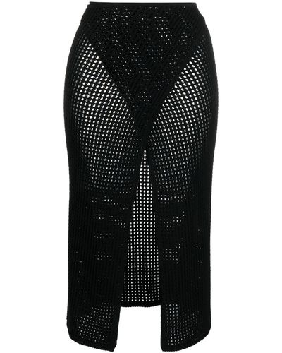 ANDREADAMO Slit-open Crochet Midi Skirt - Black