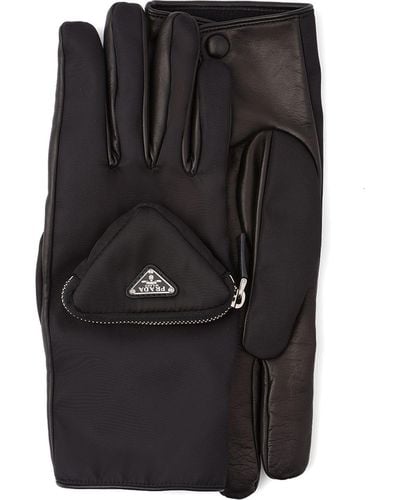 Prada Pouch-detail Leather Gloves - Black
