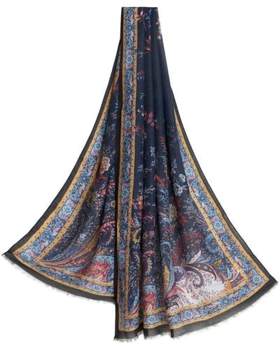 Etro Bufanda Paisley Floral En Mezcla De Cachemira - Azul