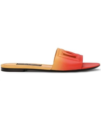 Dolce & Gabbana Leather Dg Slides - Orange
