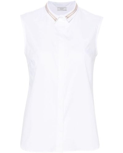 Peserico Grosgrain Ribbon-detail Sleeveless Shirt - White