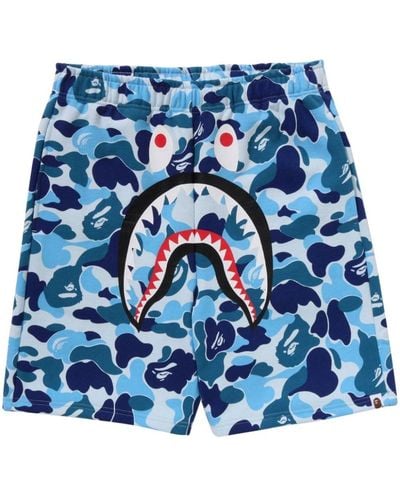 A Bathing Ape Abc Camo Shark Track Shorts - Blue