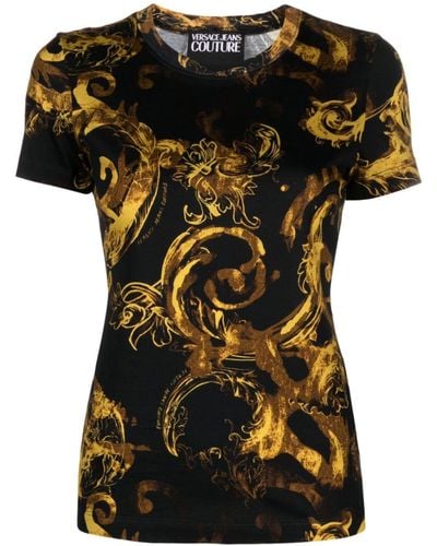 Versace T-Shirt mit Watercolour Couture-Print - Schwarz