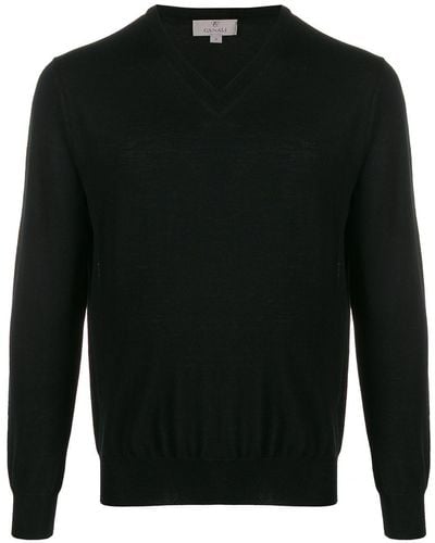 Canali V-neck Long-sleeve Sweater - Black