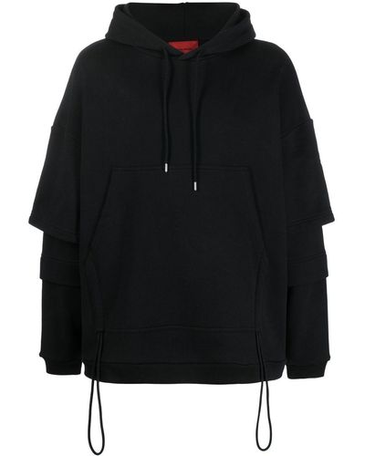 A BETTER MISTAKE Layered-sleeve Graphic-print Hoodie - Black
