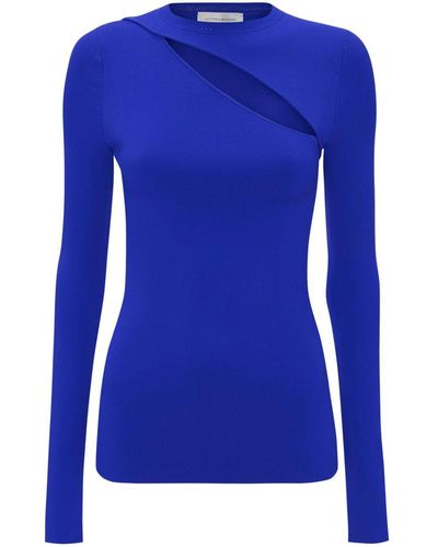 Victoria Beckham Cut-out Ribbed Long-sleeve Top - Blue