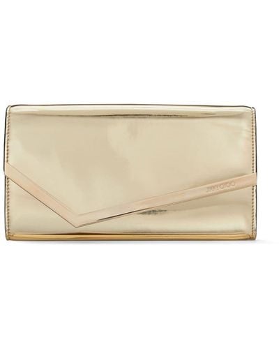 Jimmy Choo Emmie' Gold-colored Handbag With Magnetic Fastening In Mirror Fabric - Natural