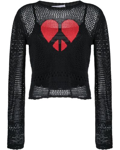 Moschino Jeans Heart-motif Pointelle-knit Sweater - Black