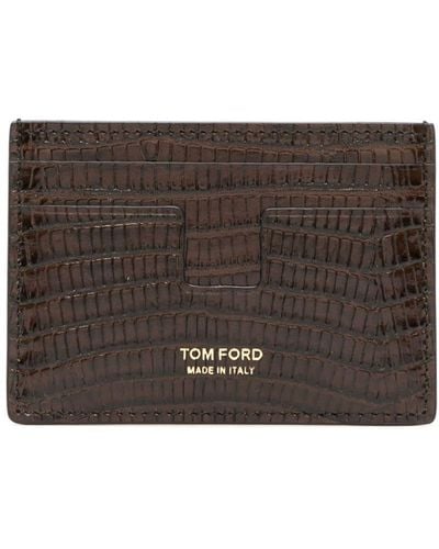 Tom Ford Tarjetero con efecto de piel de cocodrilo en relieve - Marrón