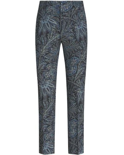 Etro Mid-rise Jacquard Tailored Pants - Blue