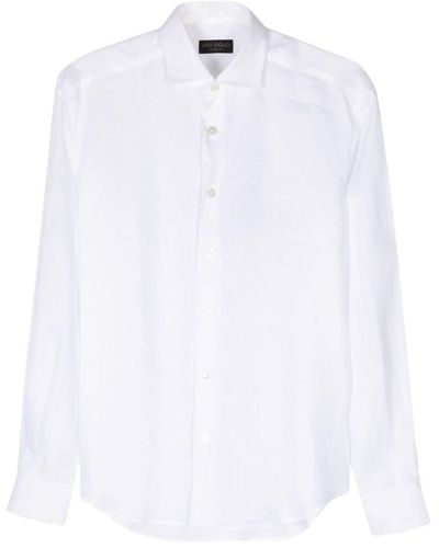 Dell'Oglio スプレッドカラー リネンシャツ - ホワイト