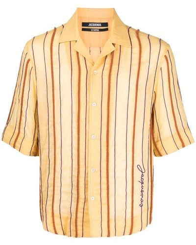 Jacquemus Embroidered-logo Striped Shirt - Yellow