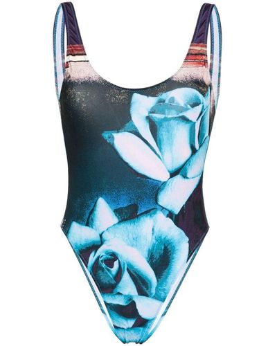 Jean Paul Gaultier Roses Printed Swimsuit - Blue