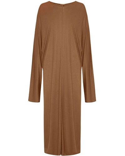 12 STOREEZ Round-neck Long-sleeve Midi Dress - Brown