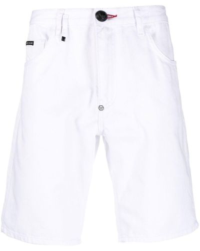 Philipp Plein Hexagon-detail Denim Shorts - White