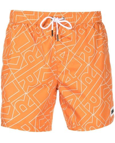 Karl Lagerfeld Logo-print Drawstring-waist Swim Shorts - Orange