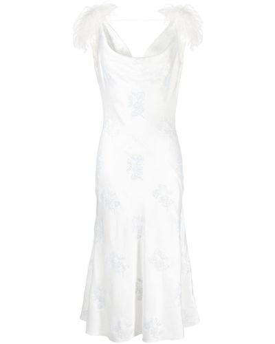 16Arlington Feather-detail Midi Dress - White