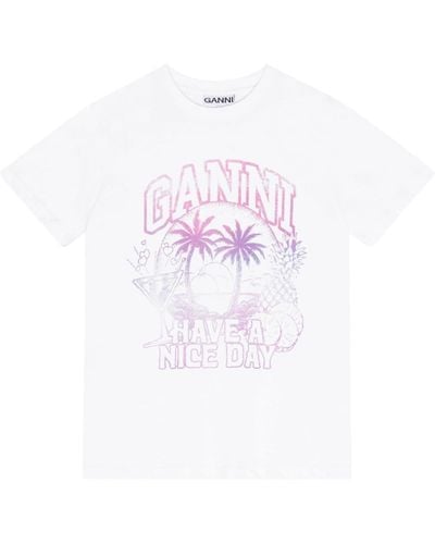 Ganni Logo-print Cotton T-shirt - White