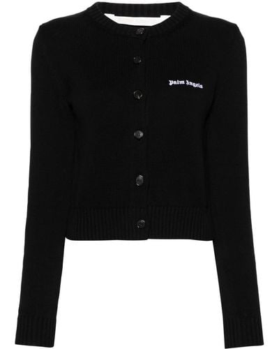 Palm Angels Logo-Embroidered Cropped Cardigan - Black