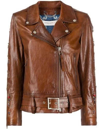 Golden Goose Chaqueta biker con apliques - Marrón