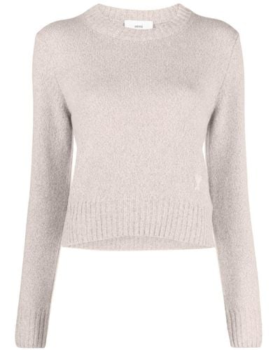 Ami Paris Ami De Coeur Cashmere Blend Sweater - Natural