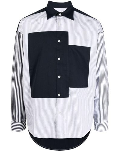 Izzue Long-sleeve Striped Patchwork Shirt - White