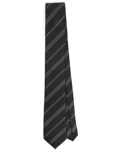 Saint Laurent Cravate en soie à rayures - Noir