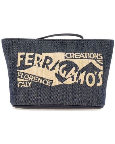 Ferragamo Logo-print Denim Make Up Bag - Blue