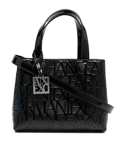 Armani Exchange ロゴエンボス ハンドバッグ - ブラック