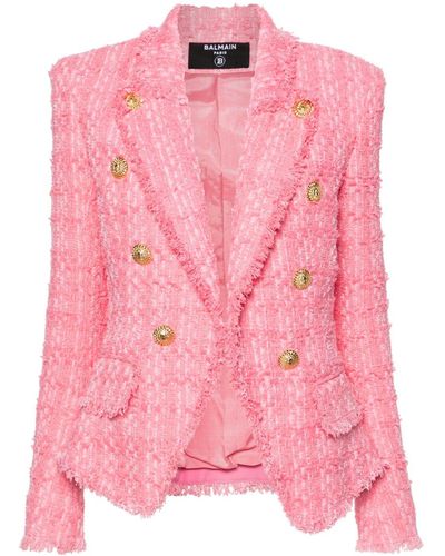 Balmain Embossed-buttons Tweed Jacket - Pink
