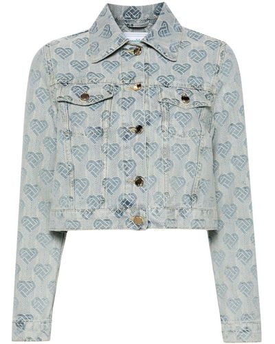 Casablancabrand Heart Monogram-jacquard Denim Jacket - Blue