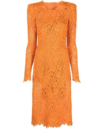 Ermanno Scervino Embroidered Lace Midi Dress - Orange