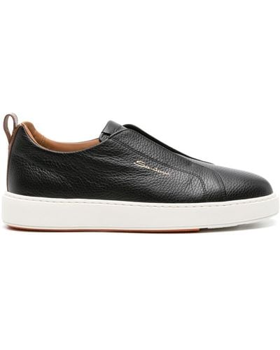 Santoni Leather Slip-on Sneakers - Black