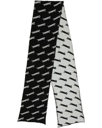 VTMNTS intarsia-knit logo frayed scarf - Black