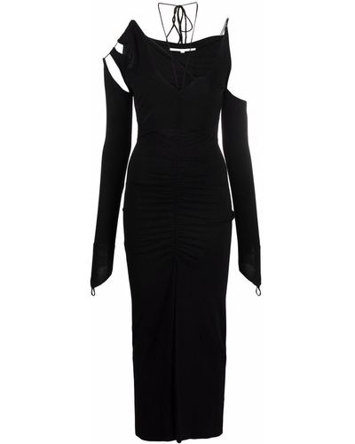 MANURI Cut-out Strap-detail Fitted Long Dress - Black