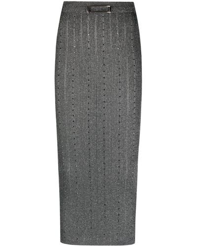 Alessandra Rich Crystal-embellished Midi Skirt - Gray